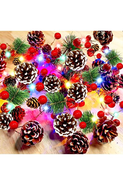 Generic 0 LED Battery Operated Red Berry Pine Cone Bell Decor Indoor Outdoor