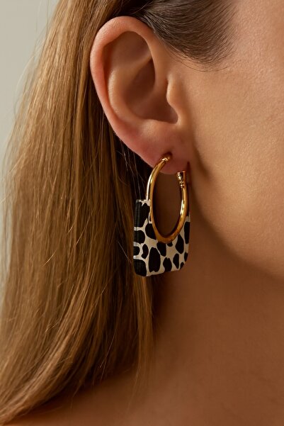 COCOSH TAKI Leopar desenli kare model halka modern küpe