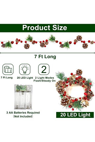 Generic 0 LED Battery Operated Red Berry Pine Cone Bell Decor Indoor Outdoor