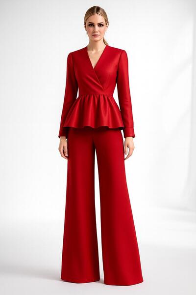 ALYEL NAKER Double-Breasted Closed-Front, Flared Wide-Leg Trousers Set with F...
