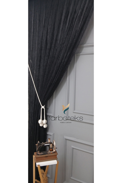 farbateks Black Broken Glass Embroidered Non-Iron Wrinkle-Free 3-Layer Pleated Tulle