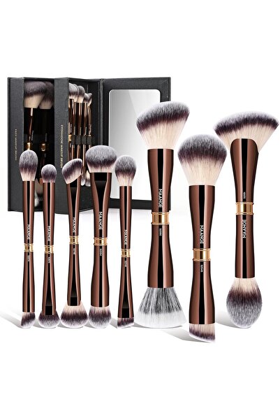 MAANGE مجموعة فرش مكياج فاخرة من 8 قطع مع علبة مرآة - لون بني فاتح