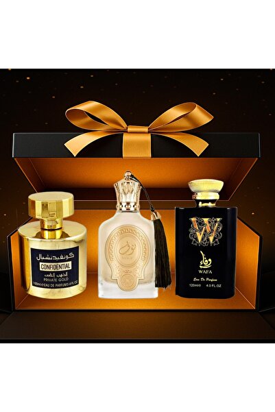 DIVILOO Pack of 3 Perfumes 100 ml Confidential Prive Gold, Nouf, Wafa