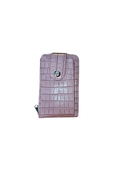 OEM Women's wallet-style bag with phone compartment, faux leather, pink with flowers