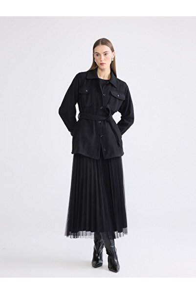 LC Waikiki Mg trend'en black elastic waist pleated skirt