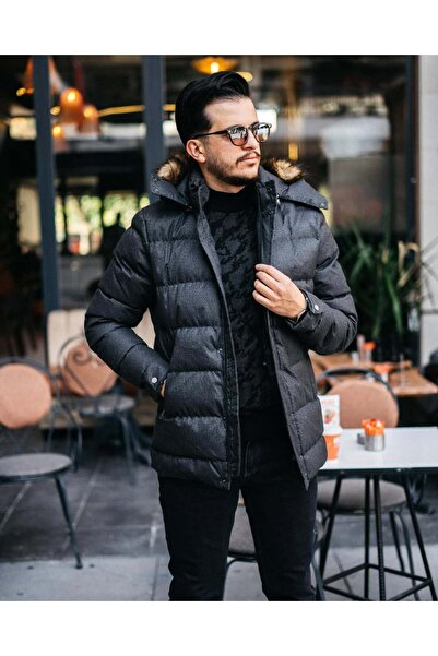 Avni Ceylan Men's Hooded Fur Collar Puffer Jacket