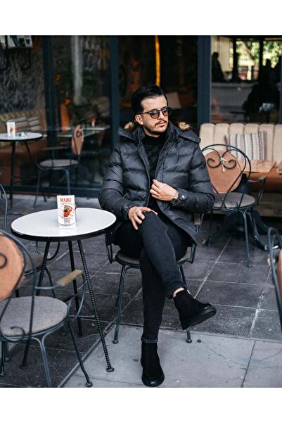 Avni Ceylan Men's Hooded Fur Collar Puffer Jacket