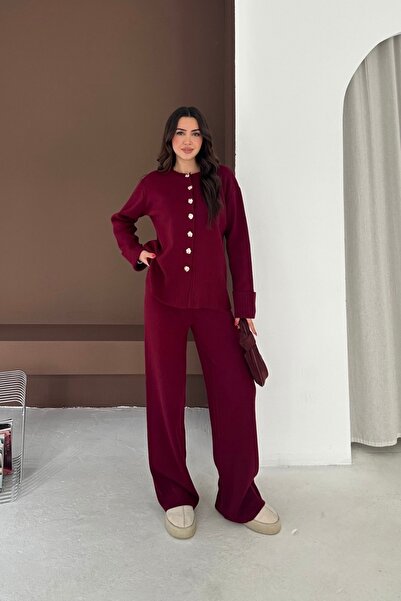 Noi Belis Oversized Big Button Detailed Knitwear Bottom-Top Set Aw25Au0044