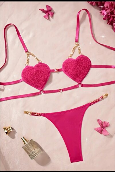 ARONA Kadın Kalp ve Zincir Detaylı Zarif İç Çamaşırı Seti