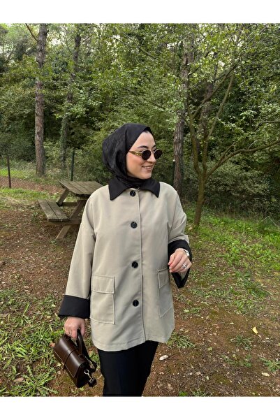 byalisdmr Paneled Double Pocket Soft Gabardine Fabric Short Trench -Mink