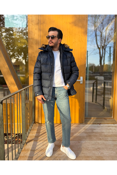 Avni Ceylan Men's Hooded Fur Collar Puffer Jacket