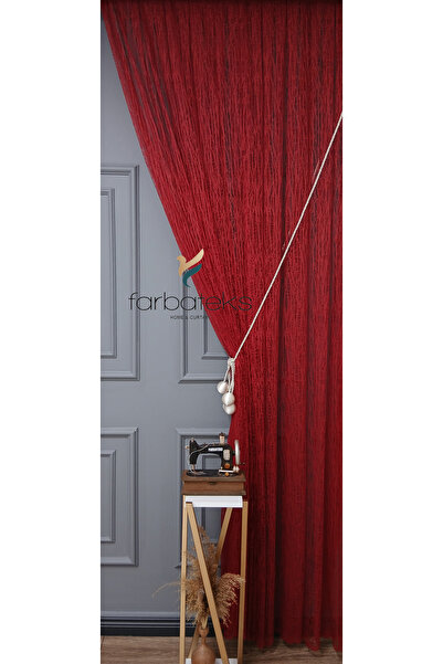 farbateks Red Broken Glass Embroidered Right Single-Winged Topcuklu 3 Layer Pleated Tulle