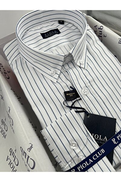 Piola Club Men's Shirt Pocketless Regular Fit Striped (Navy Blue)