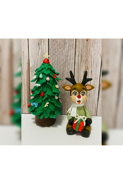 FigurinArt Sugar paste cake figurine - Santa's reindeer - Handmade