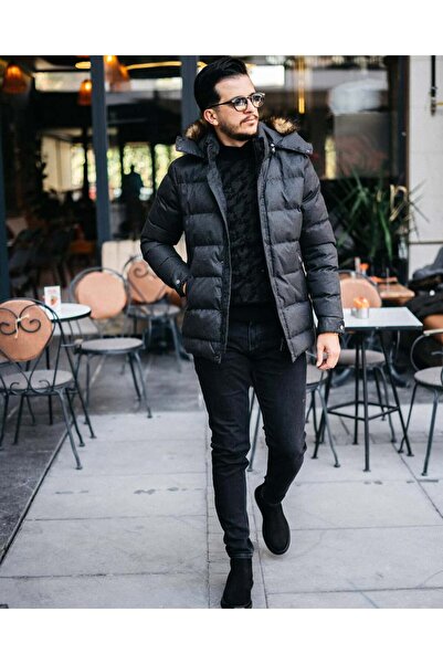 Avni Ceylan Men's Hooded Fur Collar Puffer Jacket