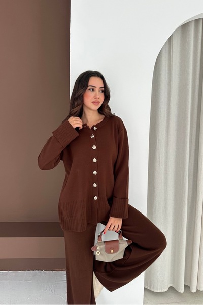 Noi Belis Oversized Big Button Detailed Knitwear Bottom-Top Set Aw25Au0044