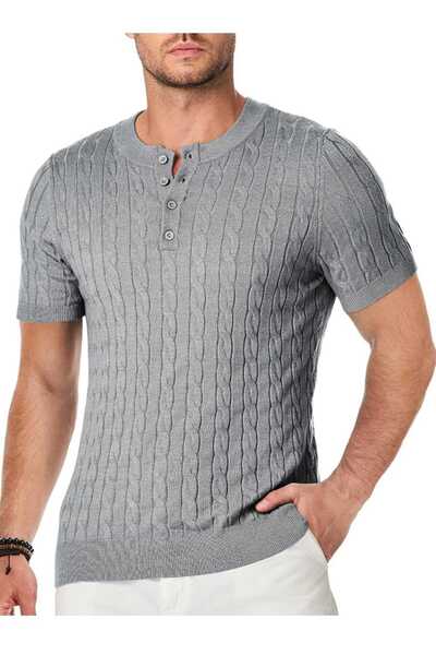 youknitwear you Μπλουζάκι Luciano από 100% βαμβάκι με λαιμόκοψη και κουμπιά