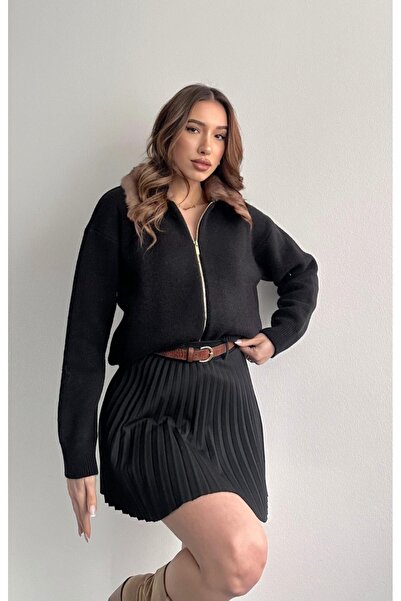 fujya Collared Plush Collar Knitwear Cardigan