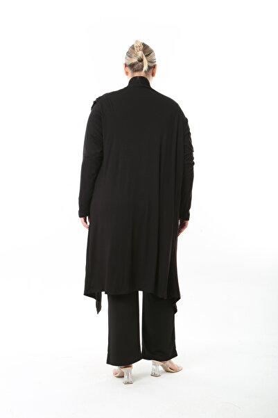 XL Modam Women's Lycra Viscose Black Patterned Plus Size Cardigan