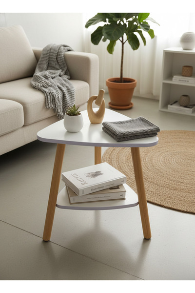 Living Triangle-Shaped Wooden Table with Two Tiers