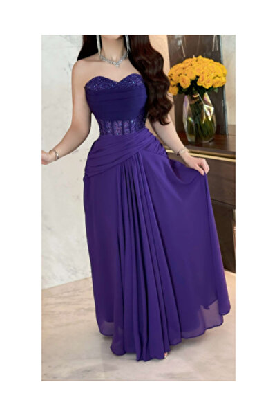 007 فستان إيلاري الملكي الأنيق باللون البنفسجي مع تطريز فاخر