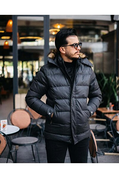 Avni Ceylan Men's Hooded Fur Collar Puffer Jacket