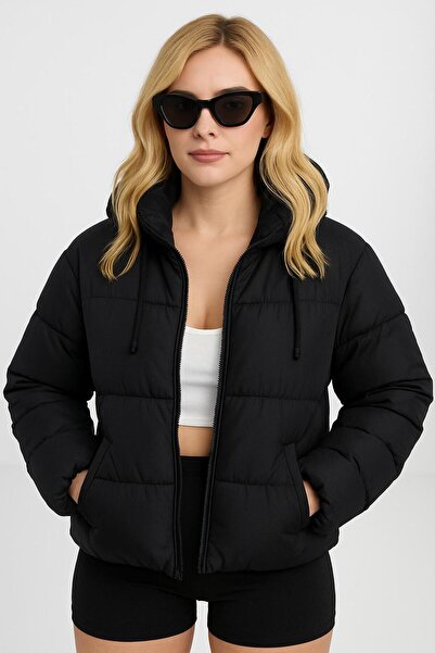 Budi Women's Hooded Puffer Jacket-Black