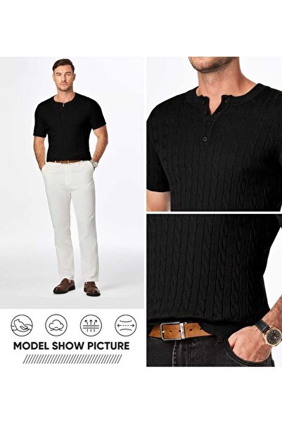 youknitwear you Luciano 100% Cotton Crew Neck Buttoned Knitwear T-Shirt