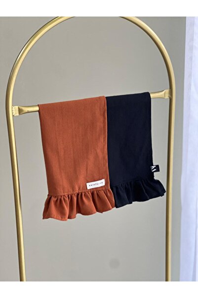 KaiAtelier 2Li Terra X Dark Keten Fırfırlı Fırın Örtüsü / Kurulama Bezi Seti