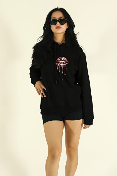 EydaMoon Дамска зимна памучна блуза с качулка и леопардов принт