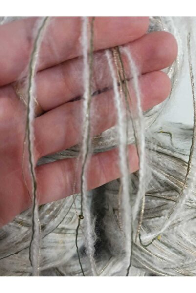 İPEK YÜN İPLİK DÜNYASI Moher Knitting Yarn (Off White) Sim (Gold) Koton (Gold Sequins, Khaki) Blend 100Gr