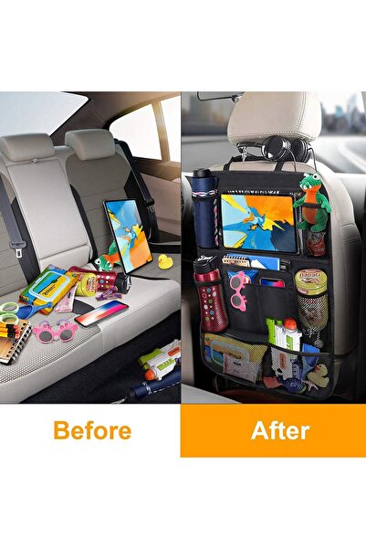 ULHYC منظم ظهر مقعد السيارة، قابل للطي مع حامل للكمبيوتر اللوحي وجيب للمناديل...