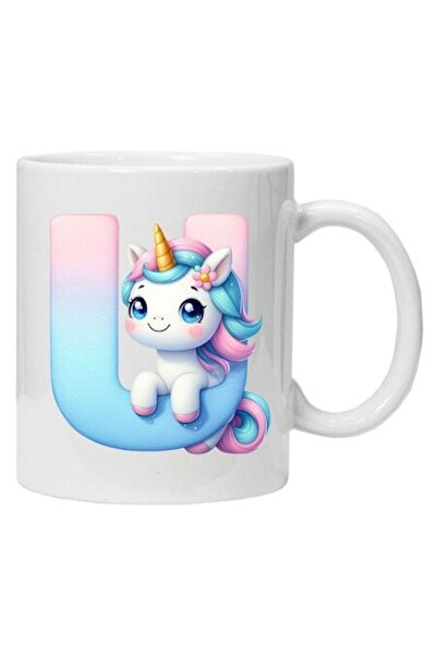 CRD PRINT Personalized ceramic mug with initial and unicorn (letter U), 330 ml -