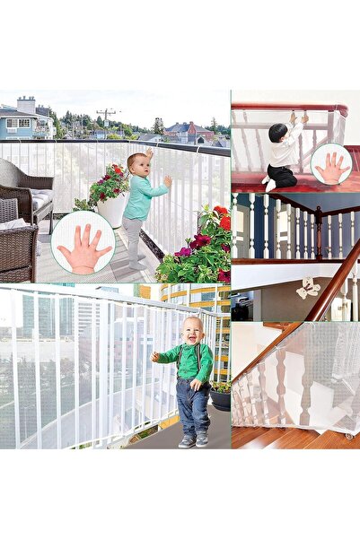 WAMBORY Child Safety Net for Balconies, Patios & Stairs — Temporary Railing 3×0.9m (White)