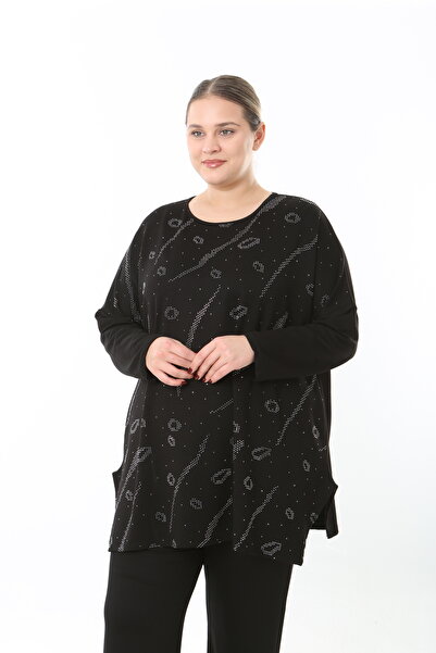 XL Modam Women's Lycra Viscose Stone Black Plus Size Tunic