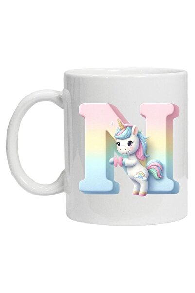 CRD PRINT Personalized mug with initial + unicorn print, letter N, white ceramic, 330 ml