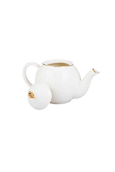 Dania ✨ براد شاي وحليب بورسلان أبيض سادة بحواف ذهبية – سعة 1.3 لتر ✨