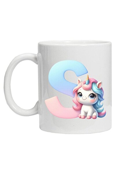 CRD PRINT Personalized mug with initial & unicorn (Letter S), White, Ceramic, 330 ml