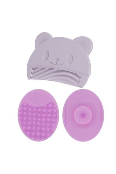 SUPER TRENDS Soft Silicone Baby Bath Brush and Comb Set, Purple Milk Crust Removal