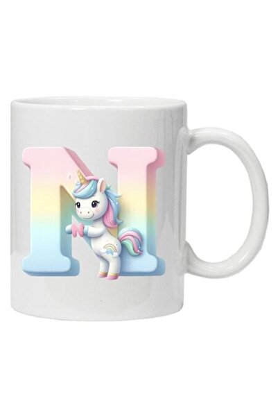 CRD PRINT Personalized mug with initial + unicorn print, letter N, white ceramic, 330 ml
