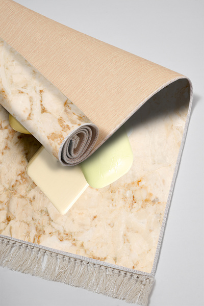 Alanur Home Non-Slip Base Djt Toilet Set Star Leather Fringed Marble E5033 Cream