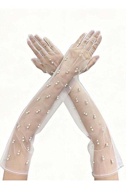 Happy D Women Sheer Long Pearl Mesh Tulle Long Opera Gloves