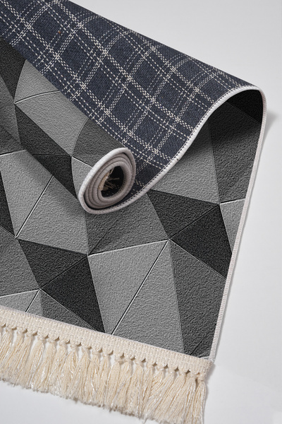 Alanur Home Non-Slip Base Djt Toilet Set Star Cotton Fringed Geometric E5030 Gray