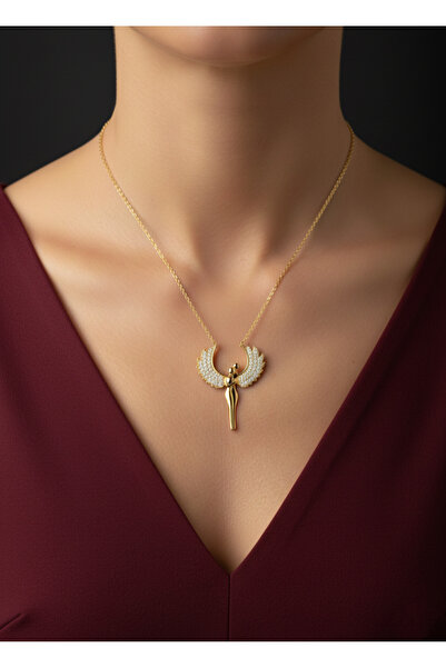 MODA 925 Ayar Gümüş Aşk Meleği Sarılan Çiftler Altın Kaplama sarı renk Zirkon...