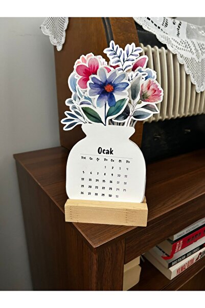 Home 2026 Ahşap Ayaklı Çiçekli Özel Tasarım Takvim, 2026 Takvim Özel Masaüstü Takvim Yılbaşı Hediyesi