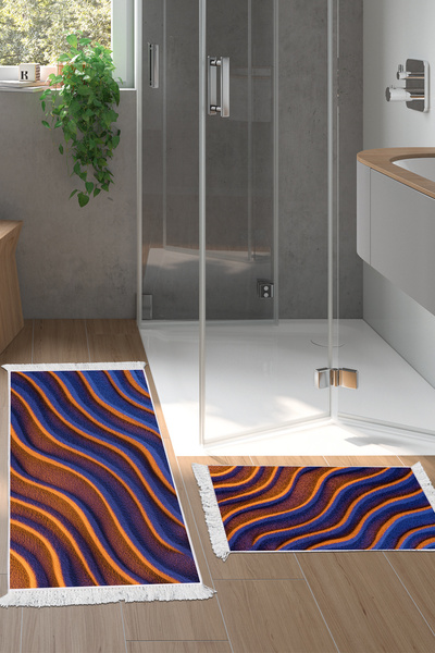 Alanur Home Non-Slip Base Djt Toilet Set Star Leather Fringed Geometric E5022 Colorful