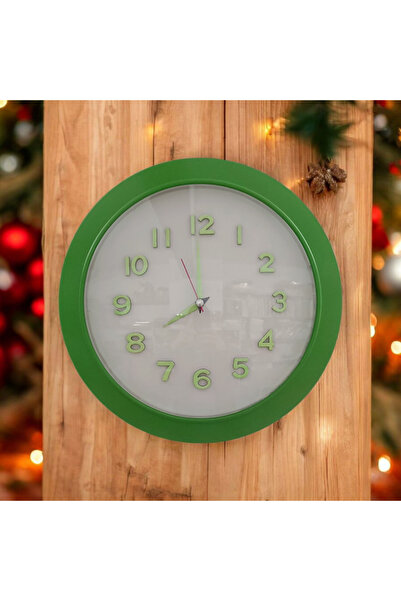 Bahat Phosphorescent Embossed Number Green White Wall Clock Diameter 30 cm Domed Glass