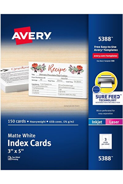 AVERY بطاقات فهرس قابلة للطباعة 7.62 × 12.7 سم، 150 بطاقة فارغة (5388) بيضاء