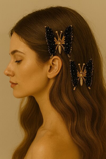 gigigiyim Crystal Stone Patterned Moving Winged Butterfly Hair Clip