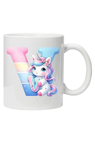 CRD PRINT Personalized ceramic mug with initial and unicorn (letter V) - 330 ml